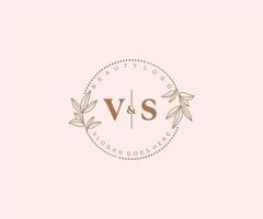 initial VS letters Beautiful floral feminine editable premade monoline logo suitable for spa salon skin hair beauty boutique and cosmetic company. vector