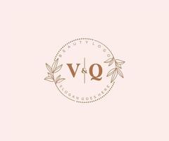 initial VQ letters Beautiful floral feminine editable premade monoline logo suitable for spa salon skin hair beauty boutique and cosmetic company. vector