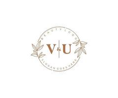 initial VU letters Beautiful floral feminine editable premade monoline logo suitable for spa salon skin hair beauty boutique and cosmetic company. vector