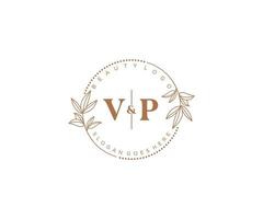 initial VP letters Beautiful floral feminine editable premade monoline logo suitable for spa salon skin hair beauty boutique and cosmetic company. vector