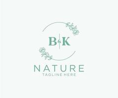 initial BK letters Botanical feminine logo template floral, editable premade monoline logo suitable, Luxury feminine wedding branding, corporate. vector