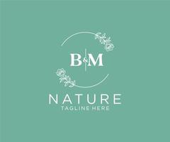 inicial bm letras botánico femenino logo modelo floral, editable prefabricado monoline logo adecuado, lujo femenino Boda marca, corporativo. vector