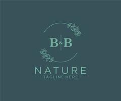initial BB letters Botanical feminine logo template floral, editable premade monoline logo suitable, Luxury feminine wedding branding, corporate. vector