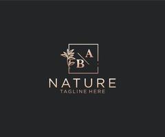 initial AB letters Beautiful floral feminine editable premade monoline logo suitable, Luxury feminine wedding branding, corporate. vector