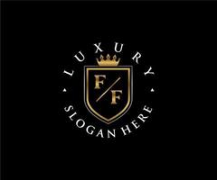 Initial FF Letter Royal Luxury Logo template in vector art for Restaurant, Royalty, Boutique, Cafe, Hotel, Heraldic, Jewelry, Fashion and other vector illustration.