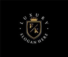 Initial FK Letter Royal Luxury Logo template in vector art for Restaurant, Royalty, Boutique, Cafe, Hotel, Heraldic, Jewelry, Fashion and other vector illustration.