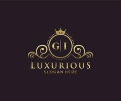 Initial GI Letter Royal Luxury Logo template in vector art for Restaurant, Royalty, Boutique, Cafe, Hotel, Heraldic, Jewelry, Fashion and other vector illustration.