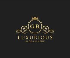 Initial GR Letter Royal Luxury Logo template in vector art for Restaurant, Royalty, Boutique, Cafe, Hotel, Heraldic, Jewelry, Fashion and other vector illustration.