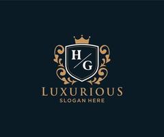 Initial HG Letter Royal Luxury Logo template in vector art for Restaurant, Royalty, Boutique, Cafe, Hotel, Heraldic, Jewelry, Fashion and other vector illustration.