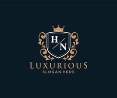 Initial HN Letter Royal Luxury Logo template in vector art for Restaurant, Royalty, Boutique, Cafe, Hotel, Heraldic, Jewelry, Fashion and other vector illustration.
