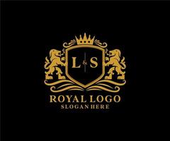 Initial LS Letter Lion Royal Luxury Logo template in vector art for Restaurant, Royalty, Boutique, Cafe, Hotel, Heraldic, Jewelry, Fashion and other vector illustration.