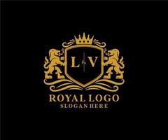 Initial LV Letter Lion Royal Luxury Logo template in vector art for Restaurant, Royalty, Boutique, Cafe, Hotel, Heraldic, Jewelry, Fashion and other vector illustration.