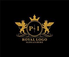 Initial PI Letter Lion Royal Luxury Heraldic,Crest Logo template in vector art for Restaurant, Royalty, Boutique, Cafe, Hotel, Heraldic, Jewelry, Fashion and other vector illustration.