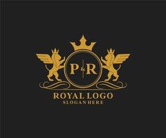 Initial PR Letter Lion Royal Luxury Heraldic,Crest Logo template in vector art for Restaurant, Royalty, Boutique, Cafe, Hotel, Heraldic, Jewelry, Fashion and other vector illustration.