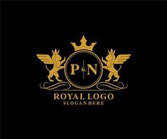 Initial PN Letter Lion Royal Luxury Heraldic,Crest Logo template in vector art for Restaurant, Royalty, Boutique, Cafe, Hotel, Heraldic, Jewelry, Fashion and other vector illustration.