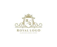 Initial RQ Letter Luxurious Brand Logo Template, for Restaurant, Royalty, Boutique, Cafe, Hotel, Heraldic, Jewelry, Fashion and other vector illustration.
