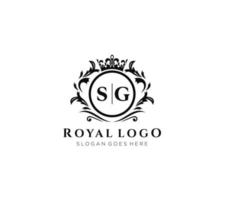 Initial SG Letter Luxurious Brand Logo Template, for Restaurant, Royalty, Boutique, Cafe, Hotel, Heraldic, Jewelry, Fashion and other vector illustration.