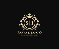 Initial SJ Letter Luxurious Brand Logo Template, for Restaurant, Royalty, Boutique, Cafe, Hotel, Heraldic, Jewelry, Fashion and other vector illustration.