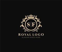 Initial SF Letter Luxurious Brand Logo Template, for Restaurant, Royalty, Boutique, Cafe, Hotel, Heraldic, Jewelry, Fashion and other vector illustration.
