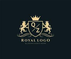 Initial QZ Letter Lion Royal Luxury Heraldic,Crest Logo template in vector art for Restaurant, Royalty, Boutique, Cafe, Hotel, Heraldic, Jewelry, Fashion and other vector illustration.