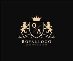 Initial QA Letter Lion Royal Luxury Heraldic,Crest Logo template in vector art for Restaurant, Royalty, Boutique, Cafe, Hotel, Heraldic, Jewelry, Fashion and other vector illustration.