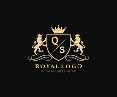 Initial QS Letter Lion Royal Luxury Heraldic,Crest Logo template in vector art for Restaurant, Royalty, Boutique, Cafe, Hotel, Heraldic, Jewelry, Fashion and other vector illustration.