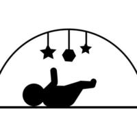 bebé acostado abajo jugando con un traqueteo vector icono