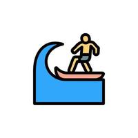 Surfboard, surfer, ocean vector icon