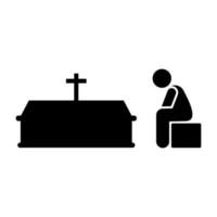 Man coffin sorrow weep vector icon