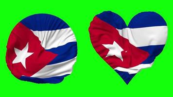 Cuba Flag in Heart and Round Shape Waving Seamless Looping, Looped Waving Slow Motion Flag, Chroma Key, 3D Rendering video