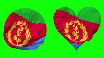 Eritrea Flag in Heart and Round Shape Waving Seamless Looping, Looped Waving Slow Motion Flag, Chroma Key, 3D Rendering video
