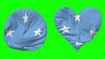 Federated States of Micronesia Flag in Heart and Round Shape Waving Seamless Looping, Looped Waving Slow Motion Flag, Chroma Key, 3D Rendering video