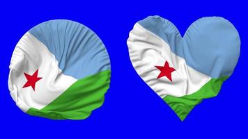 Djibouti Flag in Heart and Round Shape Waving Seamless Looping, Looped Waving Slow Motion Flag, Chroma Key, 3D Rendering video