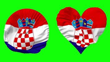 Croatia Flag in Heart and Round Shape Waving Seamless Looping, Looped Waving Slow Motion Flag, Chroma Key, 3D Rendering video