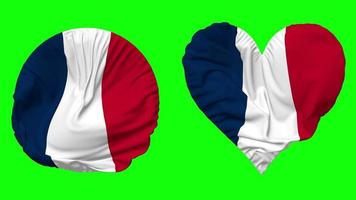 France Flag in Heart and Round Shape Waving Seamless Looping, Looped Waving Slow Motion Flag, Chroma Key, 3D Rendering video