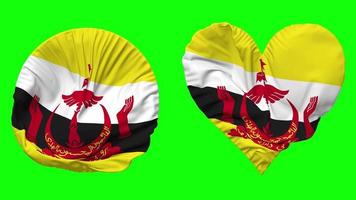 Brunei vlag in hart en ronde vorm golvend naadloos lus, lusvormige golvend langzaam beweging vlag, chroma sleutel, 3d renderen video