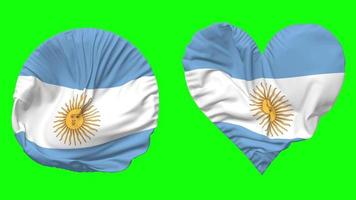 argentina bandera en corazón y redondo forma ondulación sin costura bucle, serpenteado ondulación lento movimiento bandera, croma llave, 3d representación video