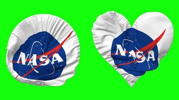 National Aeronautics and Space Administration, NASA Flag in Heart and Round Shape Waving Seamless Looping, Looped Waving Slow Motion Flag, Chroma Key, 3D Rendering video