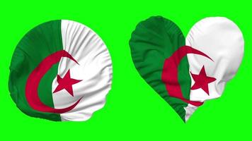 Algeria Flag in Heart and Round Shape Waving Seamless Looping, Looped Waving Slow Motion Flag, Chroma Key, 3D Rendering video