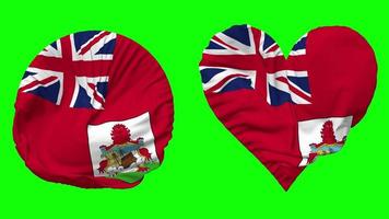 Bermuda Flag in Heart and Round Shape Waving Seamless Looping, Looped Waving Slow Motion Flag, Chroma Key, 3D Rendering video