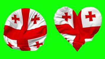 Georgia Flag in Heart and Round Shape Waving Seamless Looping, Looped Waving Slow Motion Flag, Chroma Key, 3D Rendering video