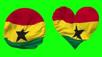 Ghana bandera en corazón y redondo forma ondulación sin costura bucle, serpenteado ondulación lento movimiento bandera, croma llave, 3d representación video