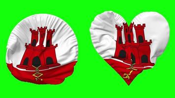 Gibraltar Flag in Heart and Round Shape Waving Seamless Looping, Looped Waving Slow Motion Flag, Chroma Key, 3D Rendering video