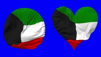 Kuwait Flag in Heart and Round Shape Waving Seamless Looping, Looped Waving Slow Motion Flag, Chroma Key, 3D Rendering video