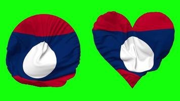 Laos Flag in Heart and Round Shape Waving Seamless Looping, Looped Waving Slow Motion Flag, Chroma Key, 3D Rendering video