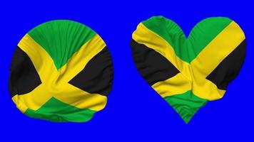 Jamaica Flag in Heart and Round Shape Waving Seamless Looping, Looped Waving Slow Motion Flag, Chroma Key, 3D Rendering video