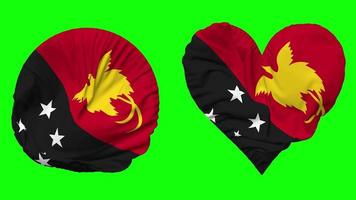 Papua New Guinea Flag in Heart and Round Shape Waving Seamless Looping, Looped Waving Slow Motion Flag, Chroma Key, 3D Rendering video