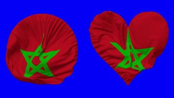 Maroc drapeau dans cœur et rond forme agitant sans couture en boucle, en boucle agitant lent mouvement drapeau, chrominance clé, 3d le rendu video
