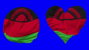 Malawi Flag in Heart and Round Shape Waving Seamless Looping, Looped Waving Slow Motion Flag, Chroma Key, 3D Rendering video