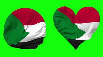 Sudan Flag in Heart and Round Shape Waving Seamless Looping, Looped Waving Slow Motion Flag, Chroma Key, 3D Rendering video